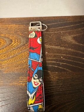 Handmade Justice League themed Comic Book Wristlet Keychain - Red, Blue, Yellow